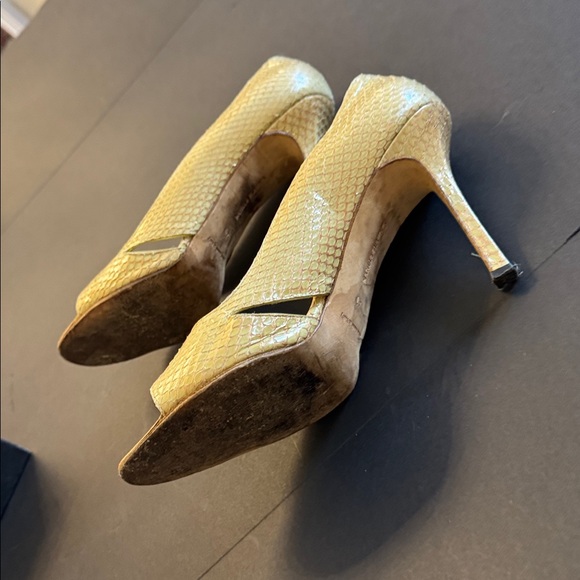 Manolo Blahnik Mustard Peep-Toe Heels